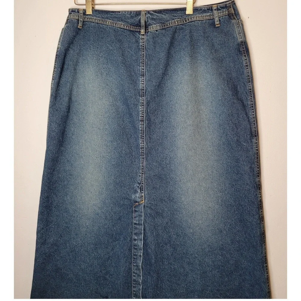 Classic Blue Denim Midi Skirt with Lace-Up Front - Picture 14 of 15